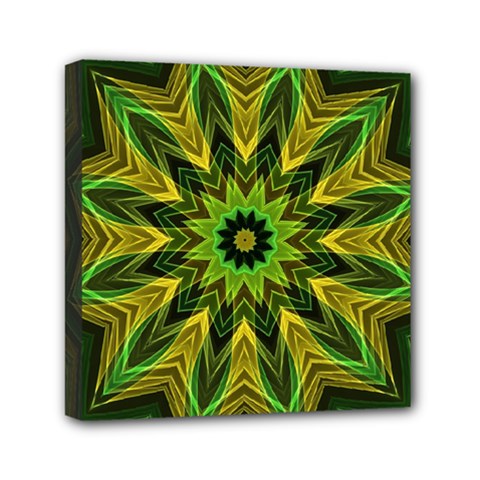 Woven Jungle Leaves Mandala Mini Canvas 6  X 6  (framed) by Zandiepants