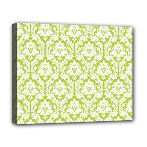 White On Spring Green Damask Deluxe Canvas 20  X 16  (framed) by Zandiepants