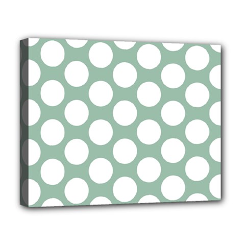 Jade Green Polkadot Deluxe Canvas 20  X 16  (framed) by Zandiepants