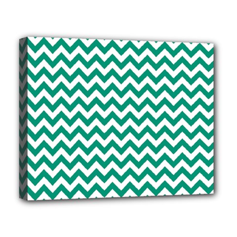 Emerald Green And White Zigzag Deluxe Canvas 20  X 16  (framed) by Zandiepants