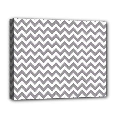 Grey And White Zigzag Deluxe Canvas 20  X 16  (framed) by Zandiepants