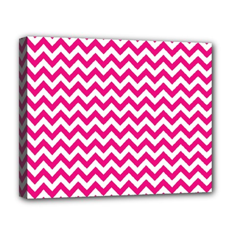 Hot Pink And White Zigzag Deluxe Canvas 20  X 16  (framed) by Zandiepants