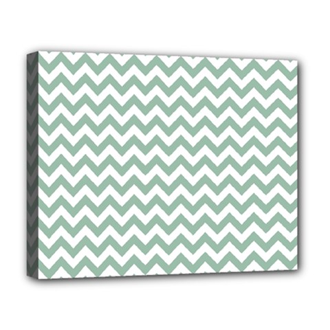 Jade Green And White Zigzag Deluxe Canvas 20  X 16  (framed) by Zandiepants