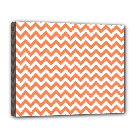 Orange And White Zigzag Deluxe Canvas 20  X 16  (framed) by Zandiepants