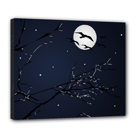 Night Birds And Full Moon Deluxe Canvas 24  X 20  (framed) by dflcprints