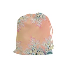 Peach Spring Frost On Flowers Fractal Drawstring Pouch (large) by Artist4God