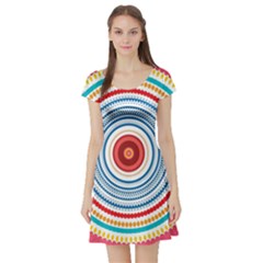 Colorful Round Kaleidoscope Short Sleeved Skater Dress by LalyLauraFLM