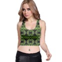 Green shapes on a black background pattern Racer Back Crop Top View1