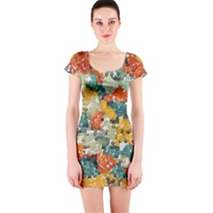 Paint Strokes In Retro Colorsshort Sleeve Bodycon Dress by LalyLauraFLM