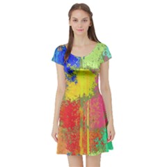 Colorful Paint Spots Short Sleeve Skater Dress by LalyLauraFLM