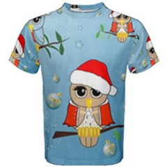 Funny, Cute Christmas Owls With Snowflakes Men s Cotton Tees by FantasyWorld7