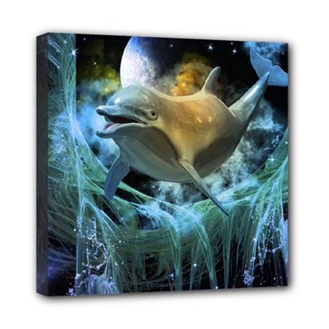 Funny Dolphin In The Universe Mini Canvas 8  X 8  by FantasyWorld7