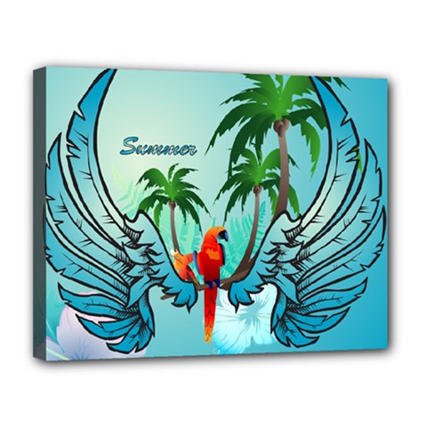 Summer Design With Cute Parrot And Palms Canvas 14  X 11  by FantasyWorld7