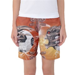 Soccer With Skull And Fire And Water Splash Women s Basketball Shorts by FantasyWorld7