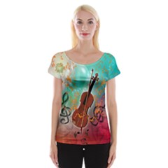 Violin With Violin Bow And Key Notes Women s Cap Sleeve Top by FantasyWorld7