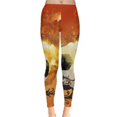 Soccer With Fire And Flame And Floral Elelements Women s Leggings by FantasyWorld7