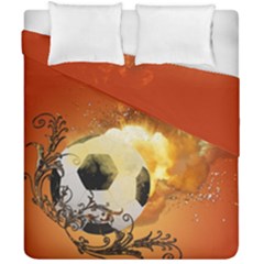 Soccer With Fire And Flame And Floral Elelements Duvet Cover (double Size) by FantasyWorld7