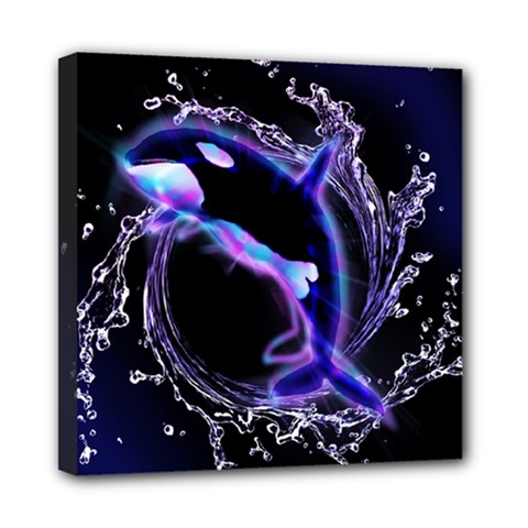 Orca With Glowing Line Jumping Out Of A Circle Mad Of Water Mini Canvas 8  X 8  by FantasyWorld7