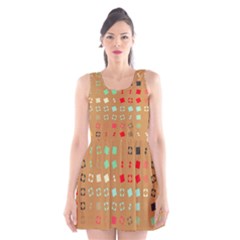 Squares On A Brown Background Scoop Neck Skater Dress by LalyLauraFLM