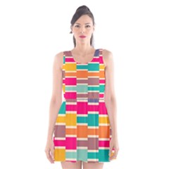 Connected Colorful Rectangles Scoop Neck Skater Dress by LalyLauraFLM