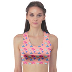 Birds Pattern On Pink Background Sports Bra by LovelyDesigns4U