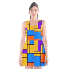 Retro Colors Rectangles And Squares Scoop Neck Skater Dress by LalyLauraFLM