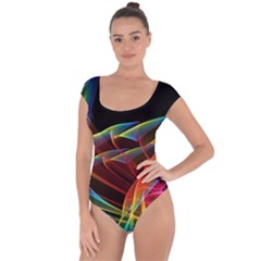 Dancing Northern Lights, Abstract Summer Sky  Short Sleeve Leotard (ladies) by DianeClancy