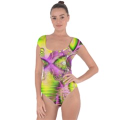 Raspberry Lime Mystical Magical Lake, Abstract  Short Sleeve Leotard (ladies) by DianeClancy