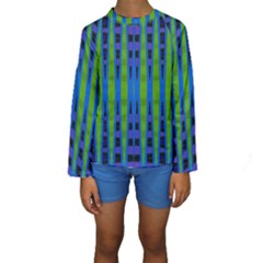 Blue Green Geometric Kid s Long Sleeve Swimwear by BrightVibesDesign