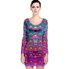 Freedom Peace Flowers Raining In Rainbows Long Sleeve Bodycon Dress by pepitasart