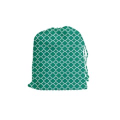 Emerald Green Quatrefoil Pattern Drawstring Pouch (medium) by Zandiepants