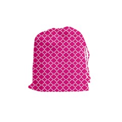 Hot Pink Quatrefoil Pattern Drawstring Pouch (medium) by Zandiepants