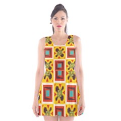 Retro Colors Squares Pattern                            Scoop Neck Skater Dress by LalyLauraFLM