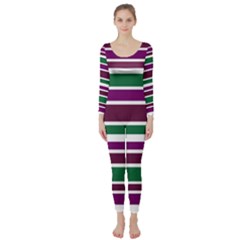 Purple Green Stripes Long Sleeve Catsuit by BrightVibesDesign