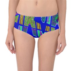 Bright Blue Mod Pop Art  Mid-waist Bikini Bottoms by BrightVibesDesign