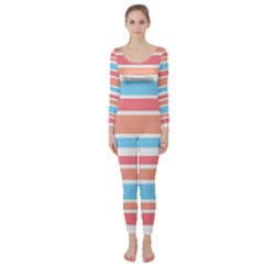 Orange Blue Stripes Long Sleeve Catsuit by BrightVibesDesign