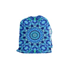 Blue Sea Jewel Mandala Drawstring Pouch (medium) by Zandiepants