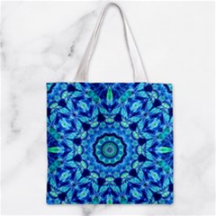 Blue Sea Jewel Mandala Zipper Grocery Tote Bag by Zandiepants