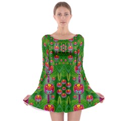 Orchid Forest Filled Of Big Flowers And Chevron Long Sleeve Skater Dress by pepitasart