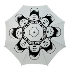 Baldhead Hero Comic Illustration Golf Umbrellas by dflcprints