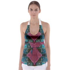 Pink Turquoise Stone Abstract Babydoll Tankini Top by BrightVibesDesign