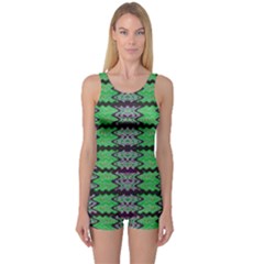 Pattern Tile Green Purple One Piece Boyleg Swimsuit by BrightVibesDesign