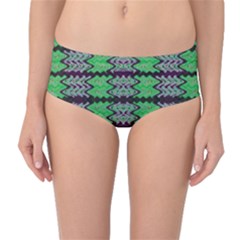 Pattern Tile Green Purple Mid-waist Bikini Bottoms by BrightVibesDesign