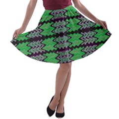 Pattern Tile Green Purple A-line Skater Skirt by BrightVibesDesign