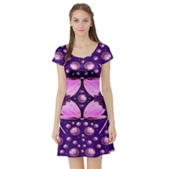 Magic Lotus In A Landscape Temple Of Love And Sun Short Sleeve Skater Dress by pepitasart