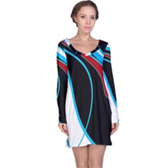 Blue, Red, Black And White Design Long Sleeve Nightdress by Valentinaart