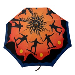 Man Surfing At Sunset Graphic Illustration Folding Umbrellas by dflcprints