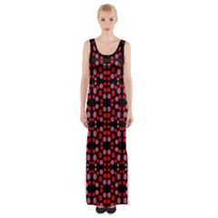 Dots Pattern Red Maxi Thigh Split Dress by BrightVibesDesign