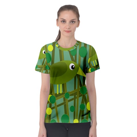 Cute Green Bird Women s Sport Mesh Tee by Valentinaart