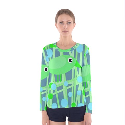 Green Bird Women s Long Sleeve Tee by Valentinaart